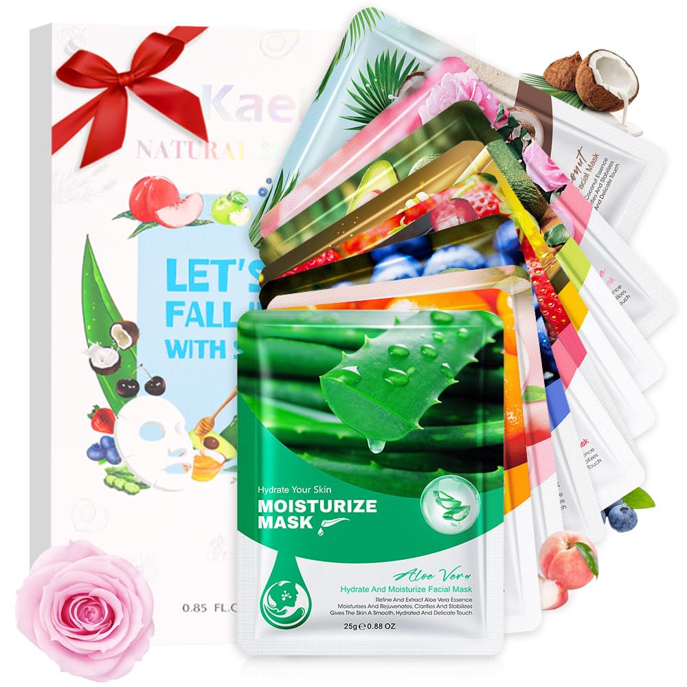 Kaely 8 Pack Variety Sheet Masks, Spa Party Face Masks for Kids Teens Skincare Set, Girls Night Facial Masks Skin Care, Moisturize Soothe for All Skin Types, Birthday Christmas Gifts, Set02