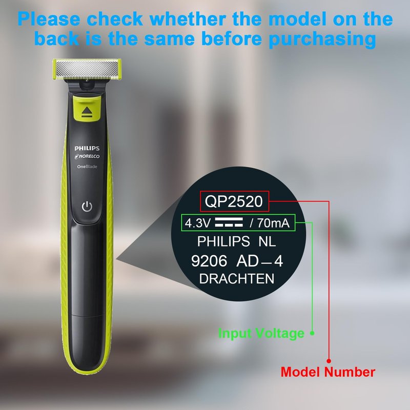 LIANSUM 4.3V Charger Compatible with Philips Norelco One Blade Trimmer QP2520 OneBlade QP2522 QP2515 MG3740 MG3720 QG3330 Hybrid Electric Shaver Power Adapter A00390 Power Cord (Fits QP2520 Only)