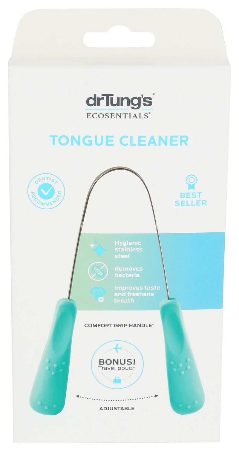 drTung's Stainless Steel Tongue Scraper for Adults & Kids - Metal Tongue Scraper & Cleaner, Freshens Breath, Oral Hygiene Care, Easy-to-Use Comfort Grip Handle, Comes with Travel Case - 1 Pack