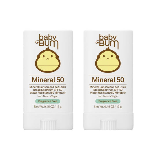 Baby Bum Mineral Sunscreen Face Stick - SPF 50 - UVA,UVB Face and Body Protection - Fragrance Free Safe for Sensitive Skin- Travel Size 0.45 Ounce (Pack of 2)