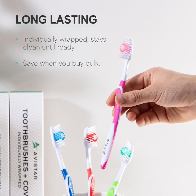Avistar Bulk Toothbrushes Pack - 100 Individually Wrapped Toothbrushes Bulk for Travel, Hotels, Relief Missions, and Donations - Bulk Disposable Toothbrush Pack Adults and Kids