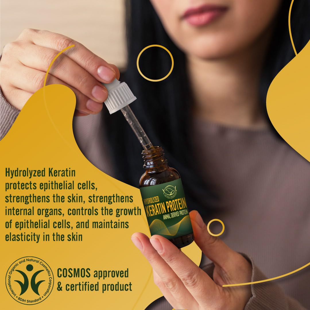 HYDROLYZED KERATIN PROTEIN - Liquid, 2 Ounces - for Homemade Hair Strengthens & Protects - Reduces Damage - Increases Density - 2 Vials (1 Ounce Each) - Includes Pipette and Screw Caps