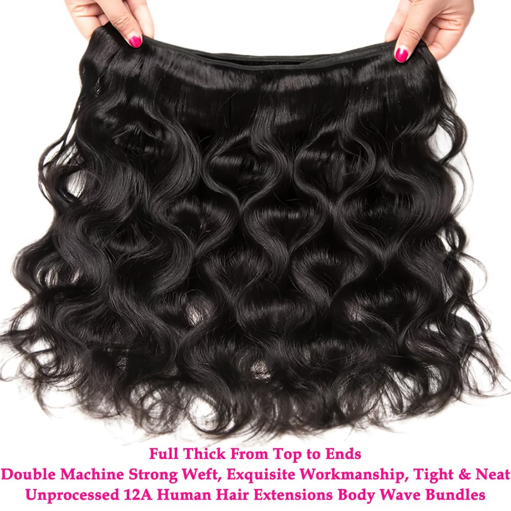 12A Human Hair Bundles 100g Body Wave Bundles Human Hair Extensions 18 Inch Brazilian Virgin Body Wave 1 Piece Deal Unprocessed Brazilian Quick Weave Extensions Natural Black