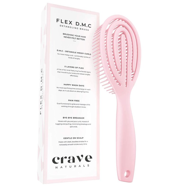 FLEX DMC Detangling Brush - Ideal for Curly, Frizzy, Thick Hair | Flexible Plastic Design, Round Shape