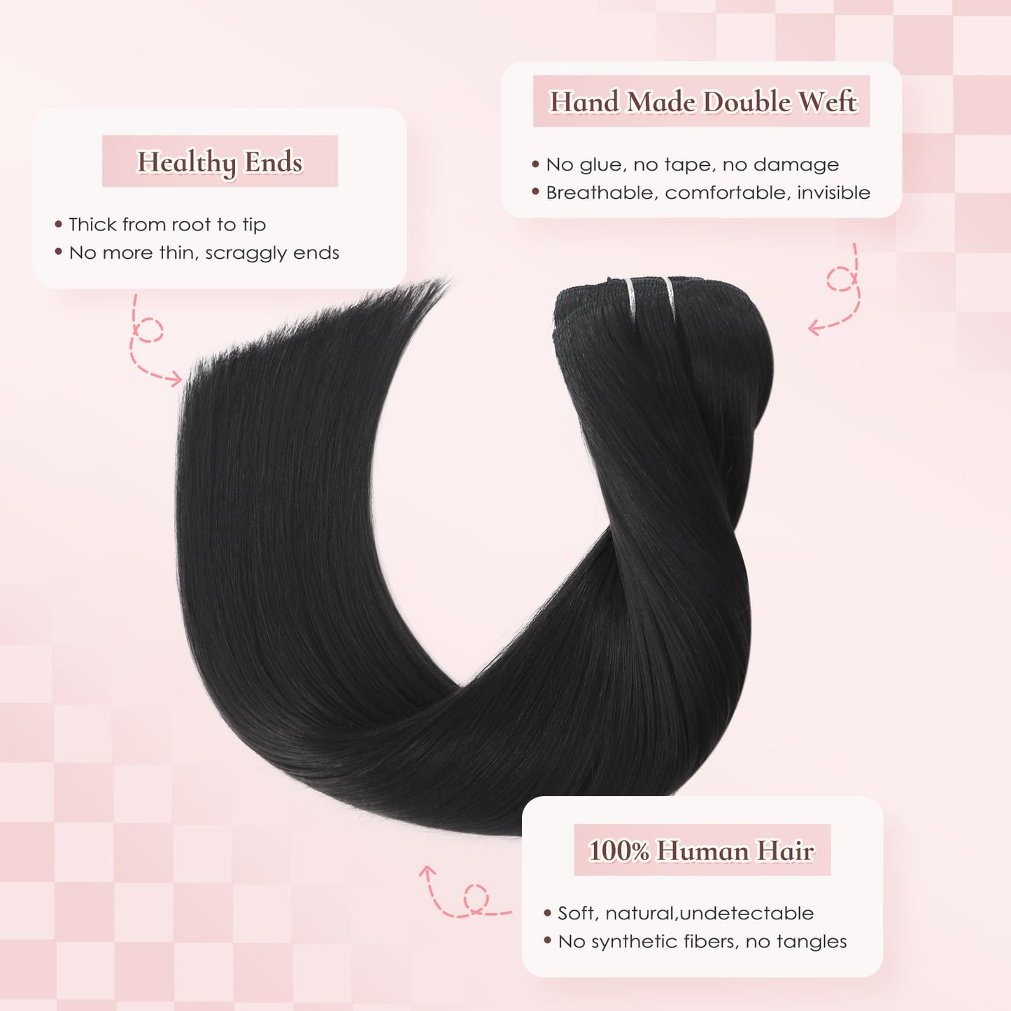 Hyssiet Invisible Clip in Real Human Hair Extensions,12 Inch 55 Gram 1B Natural Black Remy Thick Straight Clip in Hair,7 Pieces With 16 Clips, No Slip No Shedding Comfortable All Day Wear