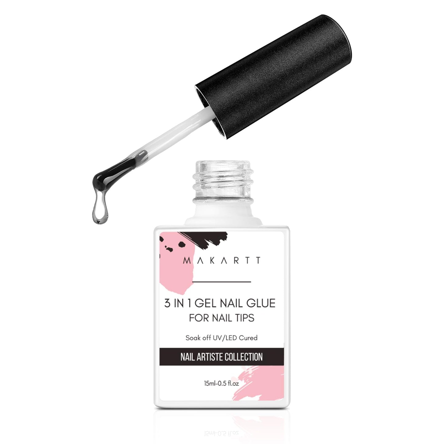 Makartt Gel Nail Glue: 3 in 1 Nail Glue for Acrylic Nails Extension Super Strong Adhesive Long Lasting Brush on Glues for Tips, Base Coat & Slip Solution, & Stick Rhinestone, Curing Needed, 15ml