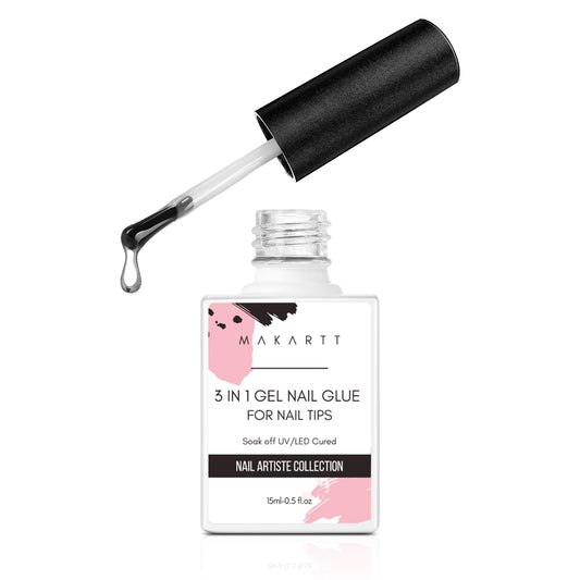 Makartt Gel Nail Glue: 3 in 1 Nail Glue for Acrylic Nails Extension Super Strong Adhesive Long Lasting Brush on Glues for Tips, Base Coat & Slip Solution, & Stick Rhinestone, Curing Needed, 15ml