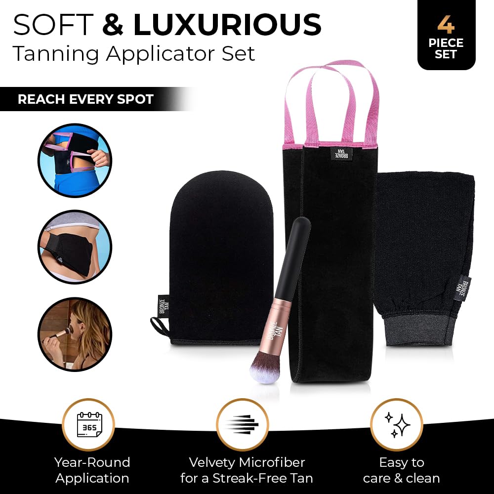 Bronze Tan Self Tanner Accessory Kit - Tanning Mitt, Exfoliating Mitt & Back Applicator for Sunless Tanning