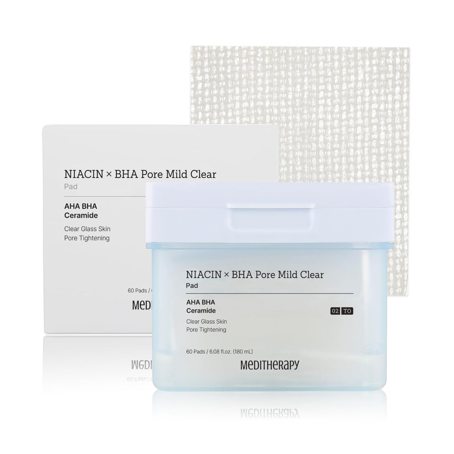 MEDITHERAPY Niacin X BHA Pore Mild Clear Toner Pad - Korean Toner Pads for Face - Hydrating Face Toner Pore Minimizer - Exfoliating Pore Care with Dual-Sided Pads - Gentle Blackhead Remover, 60 Pads