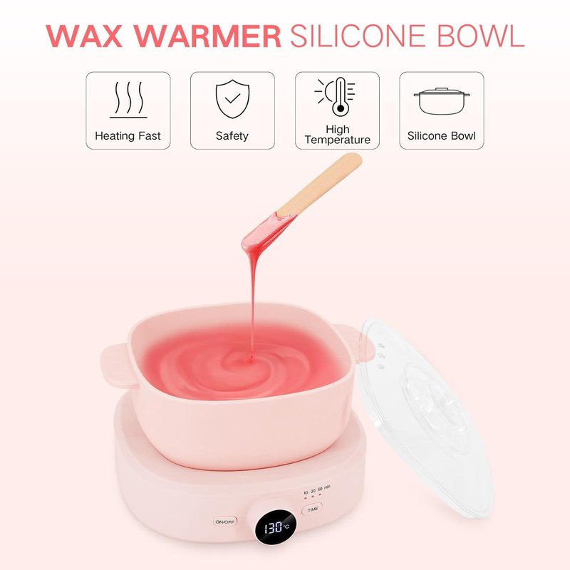 Professional Wax Warmer for Hair Removal - Adjustable Temperature, Digital Display & Timer | Silicone Bowl Included