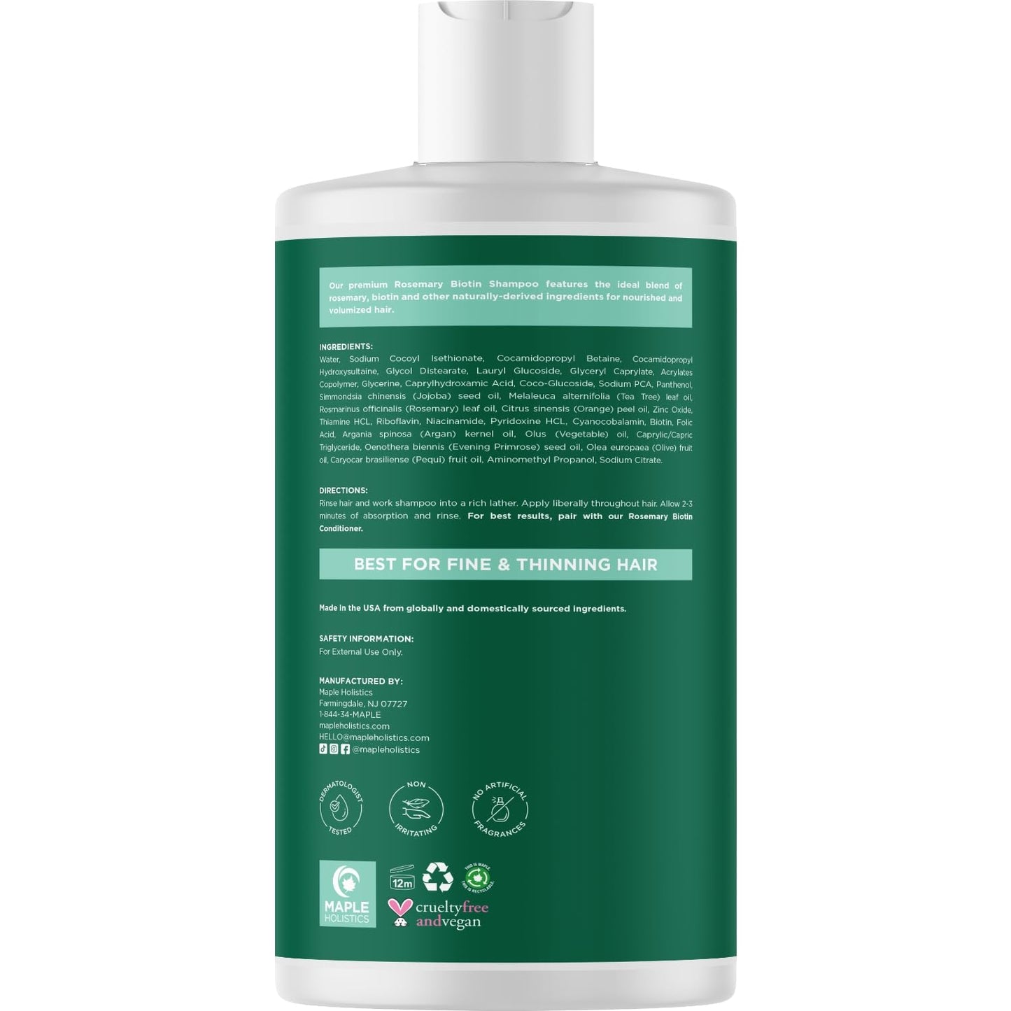 Volumizing Biotin and Rosemary Shampoo - Vegan Rosemary Biotin Shampoo for Thinning Hair for Women and Men with Nourishing B Vitamins & Tea Tree Oil - Paraben Silicone & Sulfate Free (16 Fl Oz)