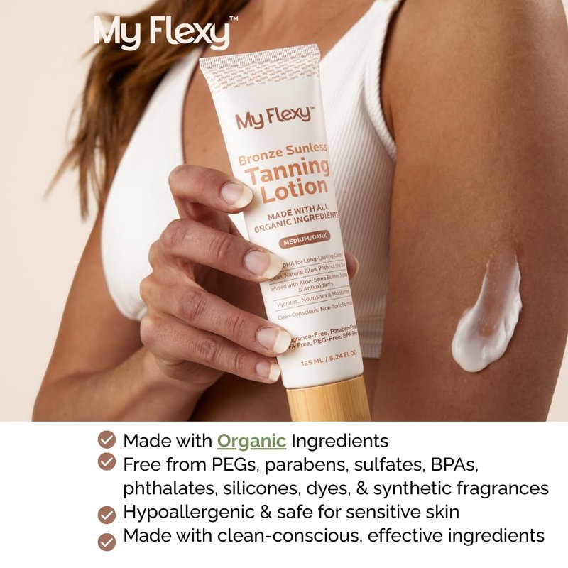 Sunless Tanning Lotion Made With Organic Ingredients, Moisturizing Self Tanner, Non Sticky Gradual Tanning, Streak-Free, Bronze Hydrating Lotion for Body with Aloe & Shea Butter, Natural Glow Fake Tan