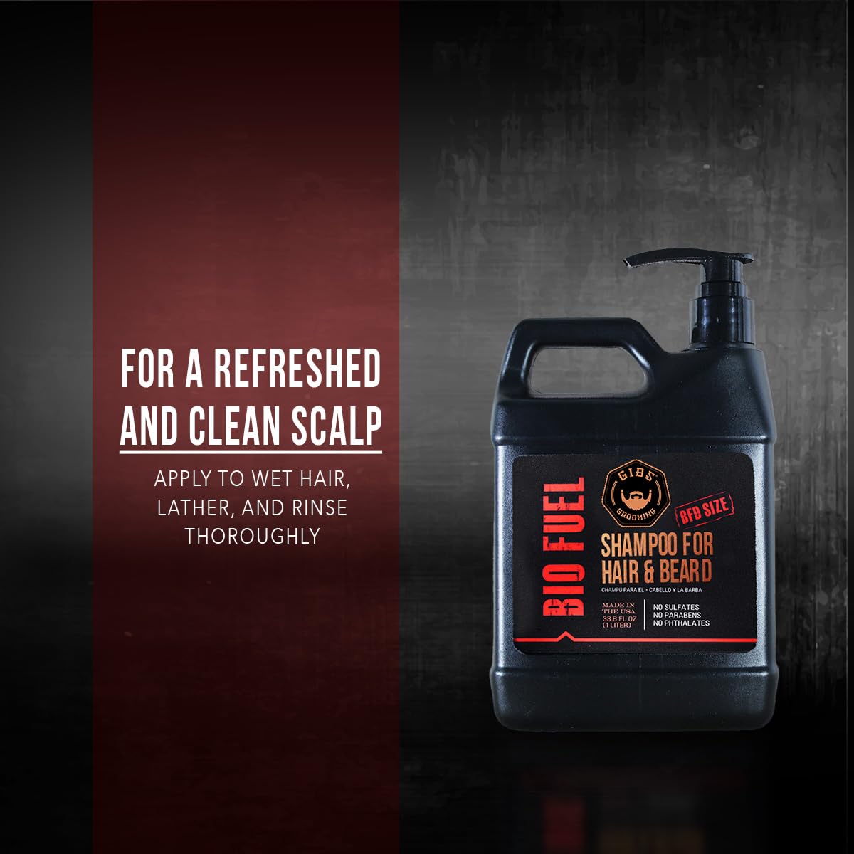 GIBS Bio Fuel Shampoo - Moisturizing Hair & Beard Cleanser | 1 Liter