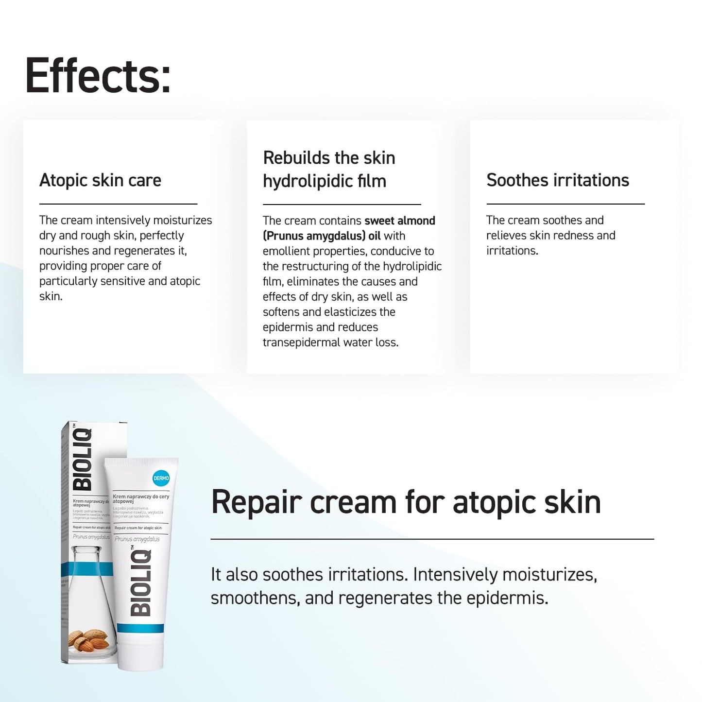 Bioliq Dermo Repair Body Cream for Atopic Skin - Alleviates Irritation, Hydrates, and Regenerates with Sweet Almond Oil for Moisturization - 50 ml