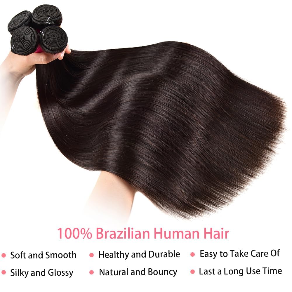 MXMaoYiCTR Human Hair Bundles,Straight Bundles Human Hair, 10 12 14 Inch 12A Grade Quick Weave Brazilian Straight 100% Unprocessed Virgin Hair Extensions Soft Double Weft Wave Natural Black.