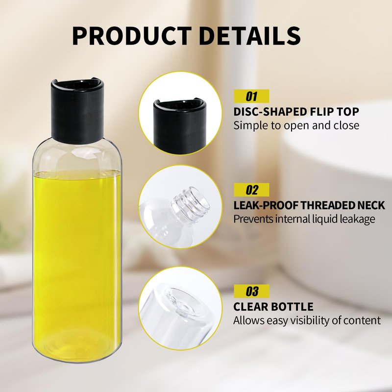 TANEMUDO 108 Pcs 3.4 oz Plastic Bottles Black Toiletries Empty Containers with Leak Proof Flip Cap, Refillable Travel Squeeze Containers for Lotion, Shampoo, Cream, Conditioner