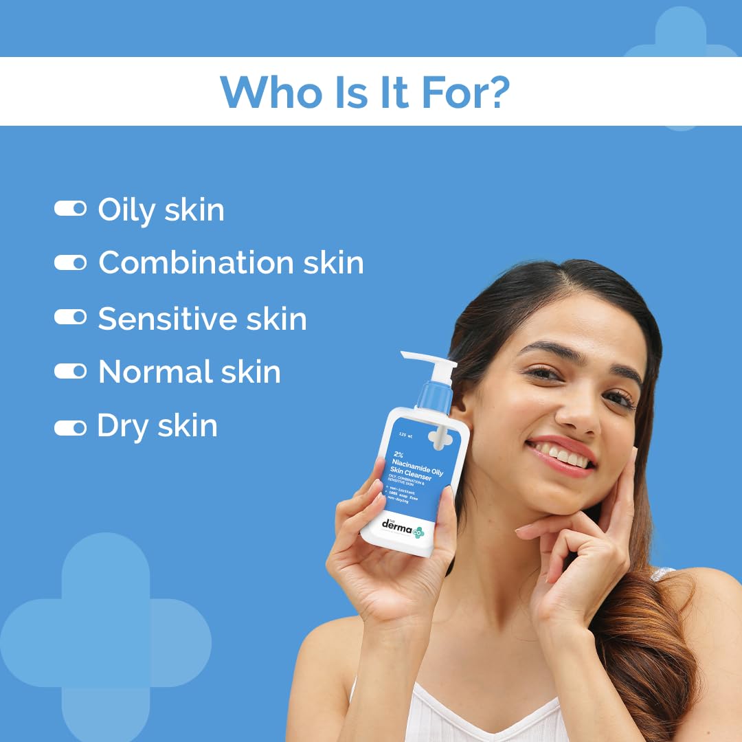 The Derma Co 2% Niacinamide Oily Skin Cleanser for Sensitive, Oily & Combination Skin 125 ml Non-Irritant Soap-Free Non-Drying Gently Cleanses Makeup With 0.1% ww Salicylic Acid
