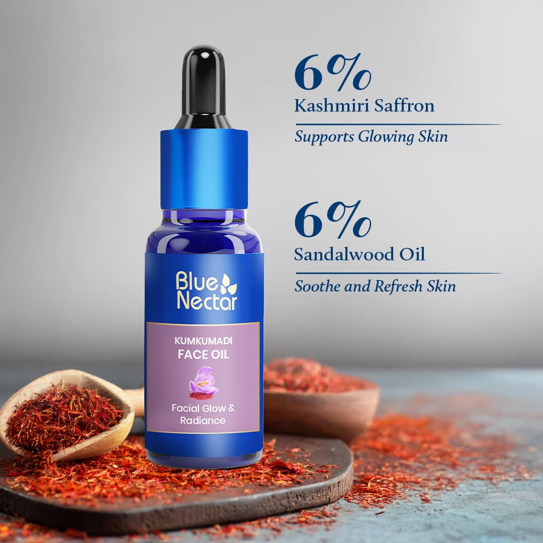 Blue Nectar Kumkumadi Face Oil for Radiant Skin with Natural Herbs (0.33 Fl Oz) & Honey Aloe Vera Detan Face Wash with Natural Vitamin E (3.38 Fl Oz)