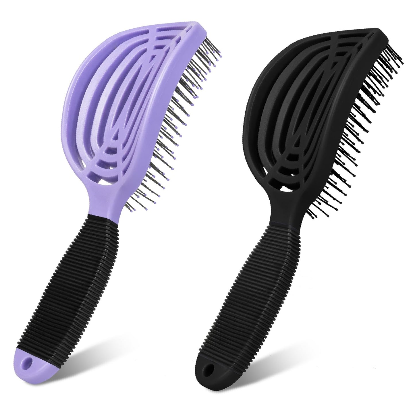 NuWay DoubleC Scalp Care Hair Brush Bundle – Patented Double Curve Design for Gentle Detangling, Scalp Massage & Healthy-Looking Hair, 2-Pack (Violet+Black)