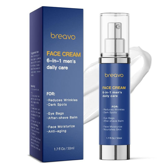 Breavo 6 in 1 Face Cream for Men: 6 in 1 Mens Face Moisturizer, Mens Face Cream Anti Aging - Eye Bags Treatment & Wrinkle Cream for Men 1.7 oz