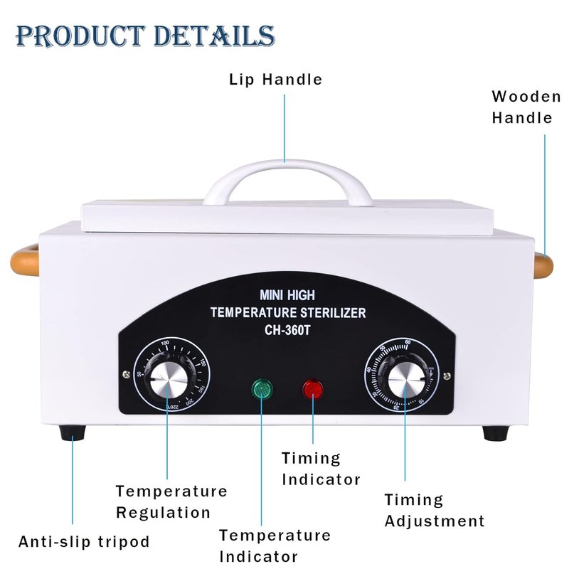 High Temperature Cleaning Box - 300W 1.5L Dry Heat Sterilizer Cabinet for Nail Tools & Spa Equipment | Stainless Tray Included