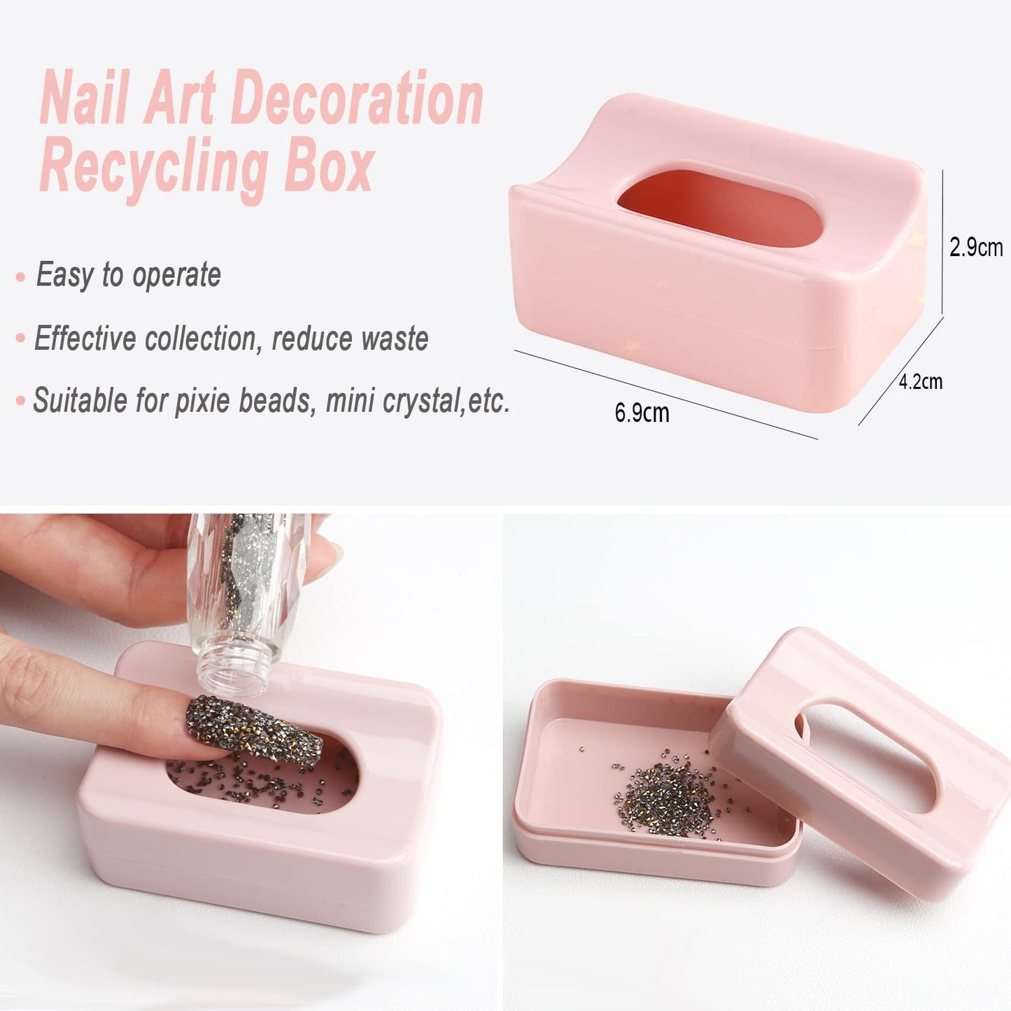 Nail Crystals - 4 Bottles Micro Pixie Beads in Recycling Box | 3D Nail Art Charms & Decorations (Crystal AB)
