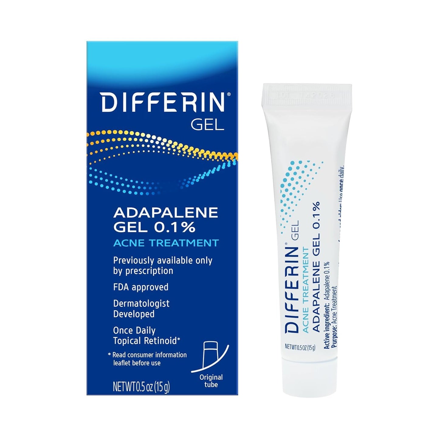 Differin Acne Treatment Gel - 0.1% Adapalene Retinoid for Acne Prone Skin | 15g Tube