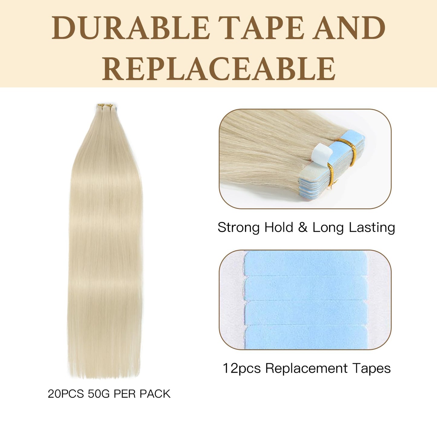 Sunfly Hair Extensions Tape ins 22 Inch 50g Platinum Blonde Human Hair Extensions Invisible Rooted Tape in Real Hair 20pcs #60