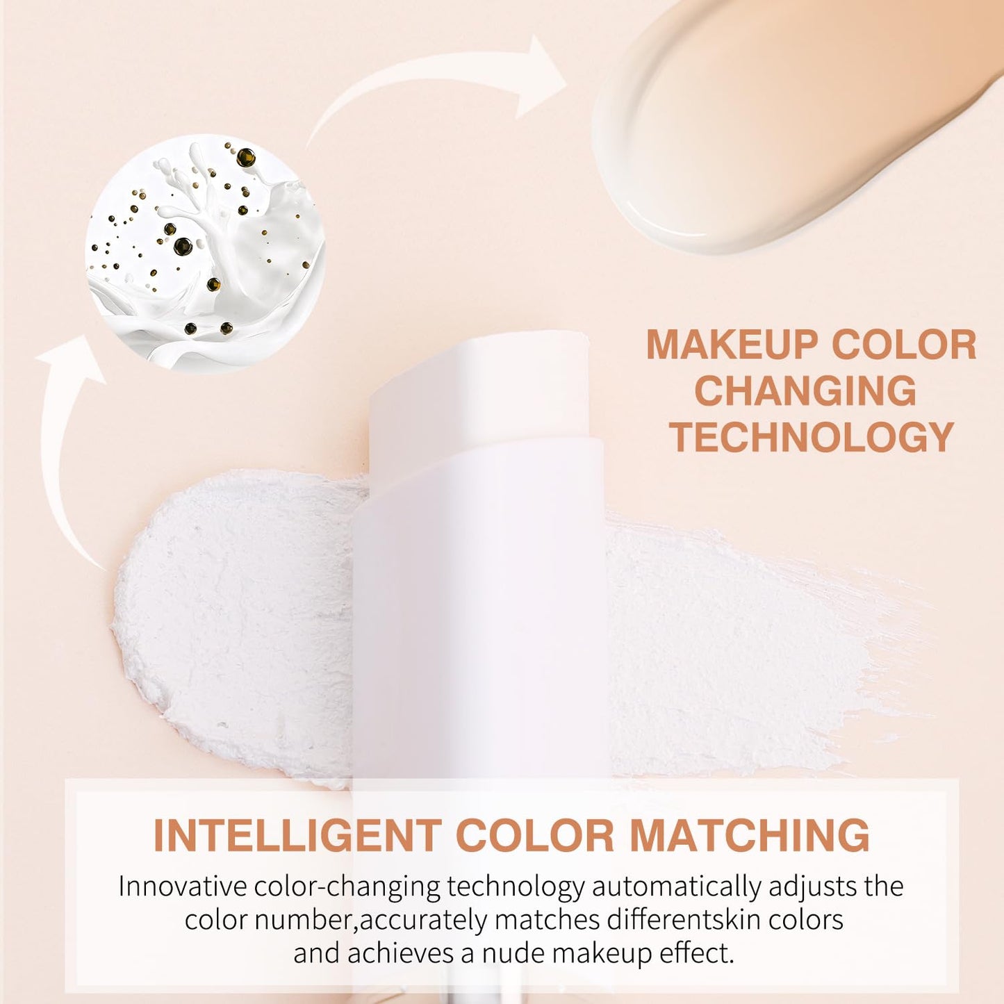 BARVENA Color Changing Foundation Stick with Brush, 2-in-1 Waterproof Long Lasting, Medium to Full Coverage Dewy Finish Makeup, For Mature Skin &All Skin Tones, Nourishing Travel Size 0.7oz