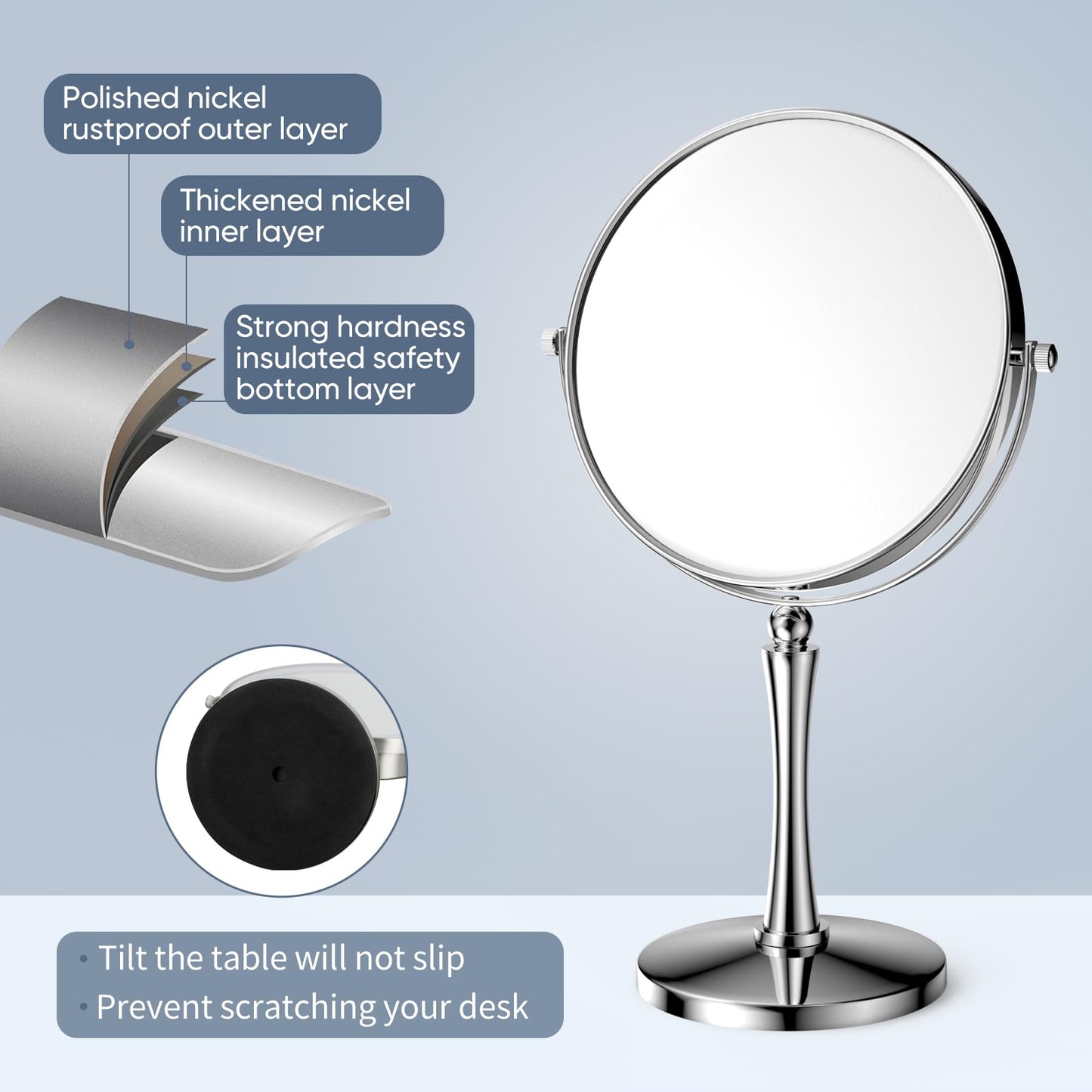 Nicesail 8' Desk Vanity Mirror, Double-Sided with 1X/7X Magnification, Makeup Mirror for Home, Hotel, Desktop
