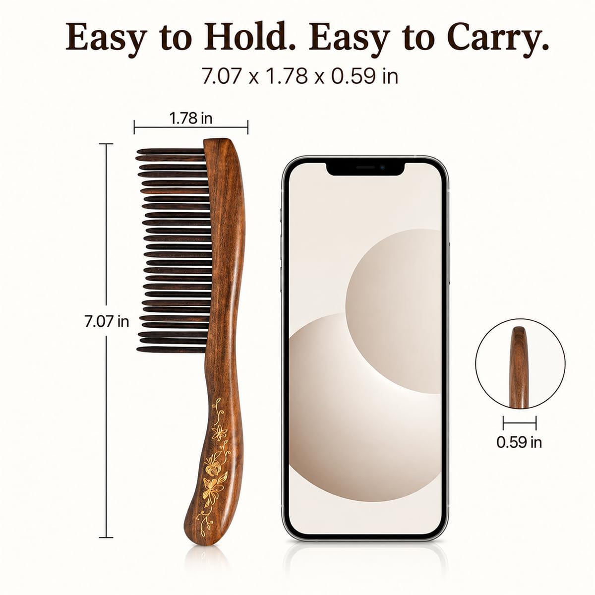 TAN MUJIANG Handmade Wooden Wide Tooth Comb for Curly Hair, Anti Static Detangling Hair Comb, Natural Wood Scalp Massage Comb for Thick, Long & Wavy Hair, 7.07 x 1.78 in