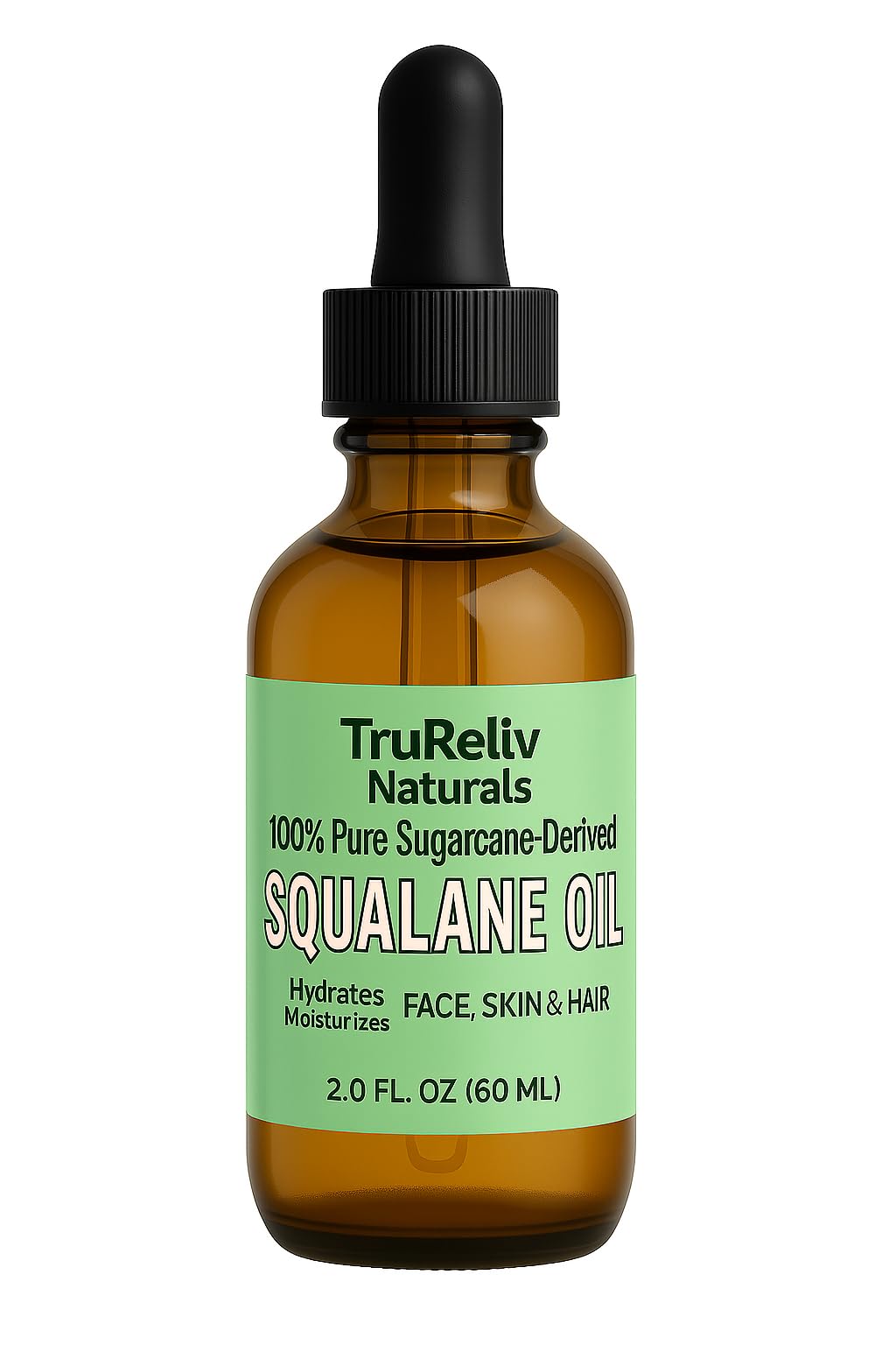 TruReliv Squalane 100% Pure Plant Derived Face Oil 2 Fl Oz All Natural, Hydrates Nourish Moisturize Skin Face Body and Hair for All Skin Types