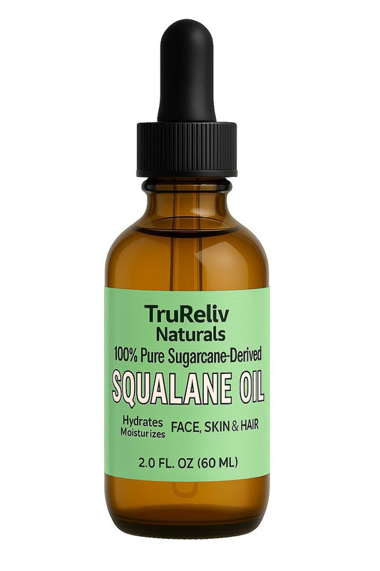 TruReliv Squalane 100% Pure Plant Derived Face Oil 2 Fl Oz All Natural, Hydrates Nourish Moisturize Skin Face Body and Hair for All Skin Types