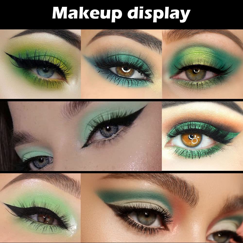 evpct 9 Colors Green Glitter Eyeshadow Palette, Light Dark Emerald Avocado Neon Green Glitter Metallic Shimmer Sparkly Eye Shadow Palette Makeup for Older Women Blue Eyes, Highly Pigmented Eyeshadow
