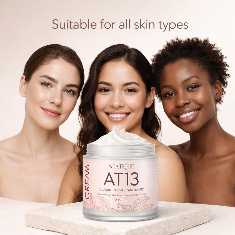 Neatique AT13 Arbutin 8% + Tranexamic Acid 5% Face Cream, 80,000 ppm Arbutin, 50,000 ppm TXA, Daily Facial Moisturizer with Niacinamide and Glutathione, 60ml / 2.12 oz