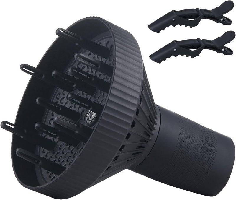 Hair Diffuser for Curly Hair - Professional Frizz-Free Blow Dry Attachment | 1.57"-2" Nozzle, Black
