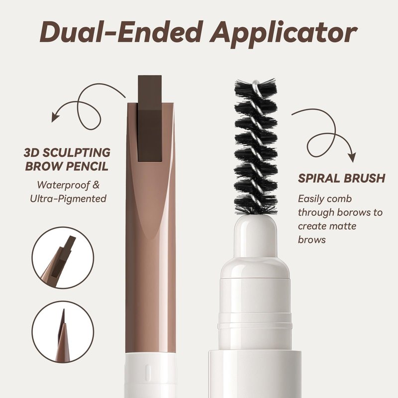 2Pcs MAANGE Eyebrow Pencil, Retractable Definer Dual-Sided Brow Brush,3D Long-lasting Smudge-Proof Eye Brow Pen Makeup, Fine Tip, Fills in Sparse Areas and Gaps,Brown-B202