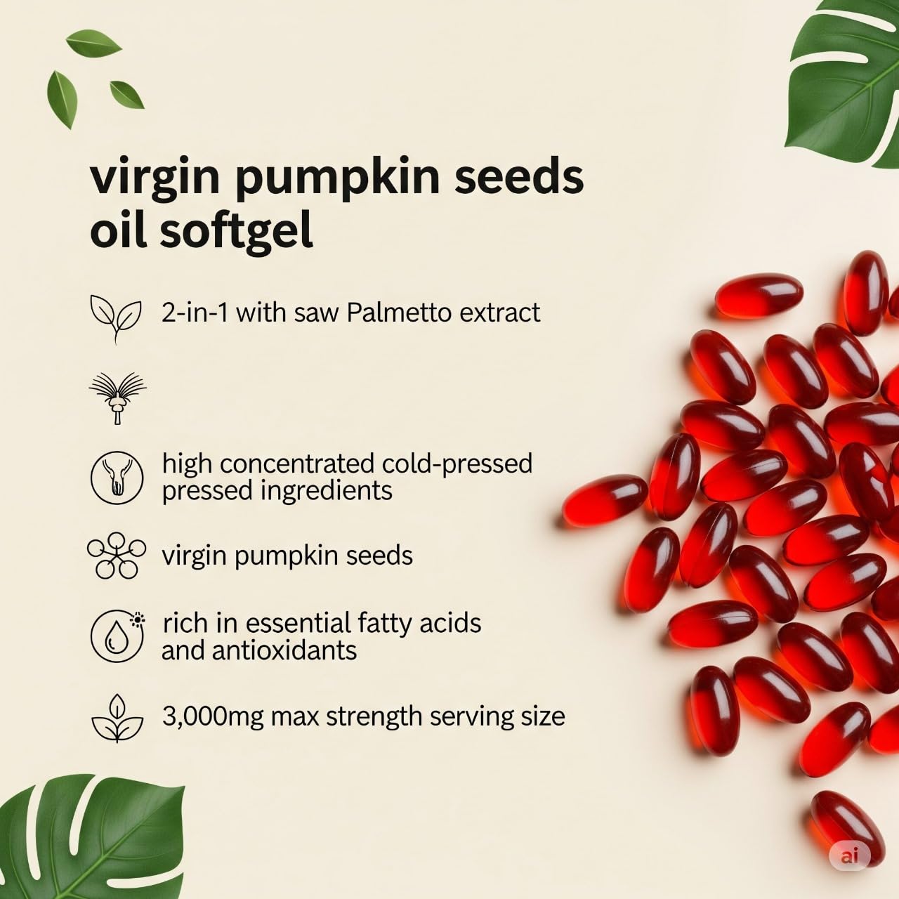 Cures For Life Pumpkin Seed Oil with Saw Palmetto – 3000mg Per Serving, 300 Softgels | Cold Pressed Virgin Oil | Supports Prostate, Bladder, Urinary & Hair Health | Non-GMO