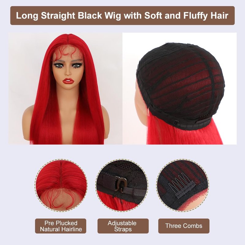 Phyoung Red Hair Lace Front Wigs Long Straight Hair Red Wig Heat Resistant Glueless Synthetic Lace Front Wigs for Women