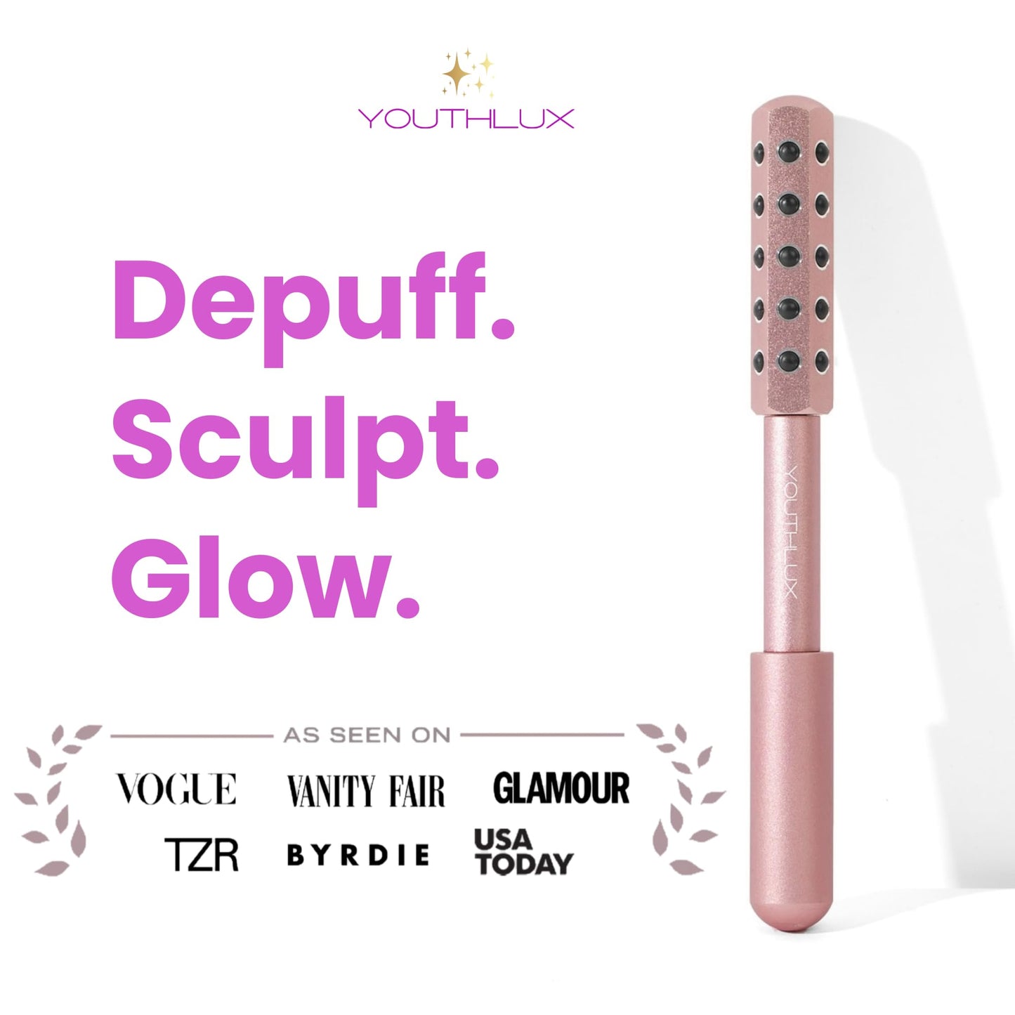 YOUTHLUX Radiance Roller – Germanium Stone Facial Massage Tool/Wand Face Roller for Lifting, Sculpting, De-Puffing, Glow Boost, Energizing & Cooling Effect (Rose Gold)