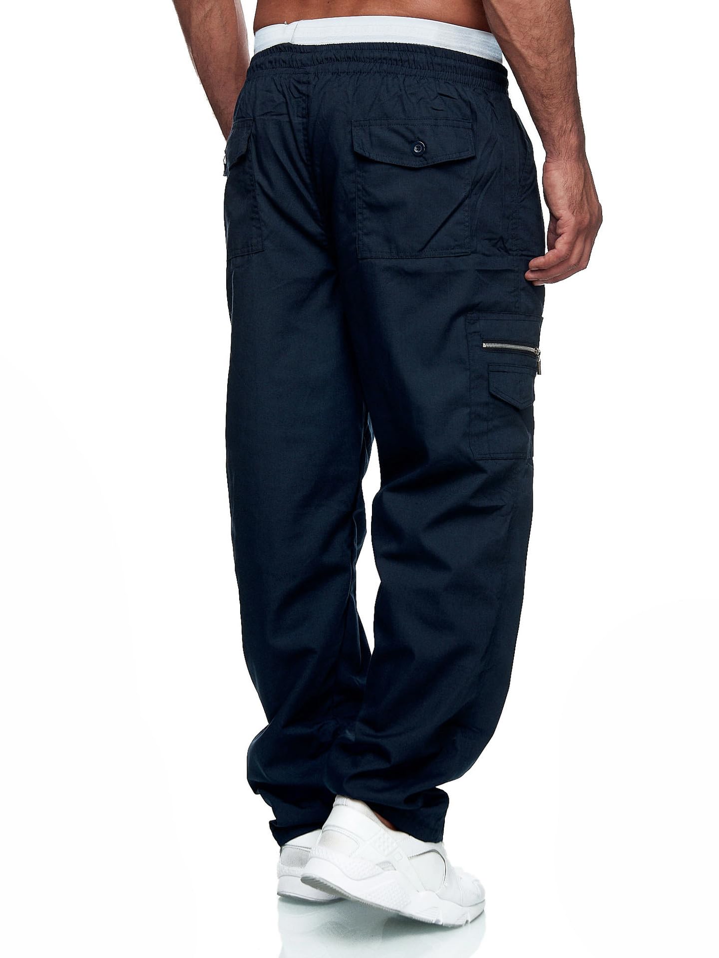WZIKAI Mens Cargo Pants Relaxed Fit Drawstring Joggers Sweatpants for Men Workout Casual Long Trousers Navy XXXL