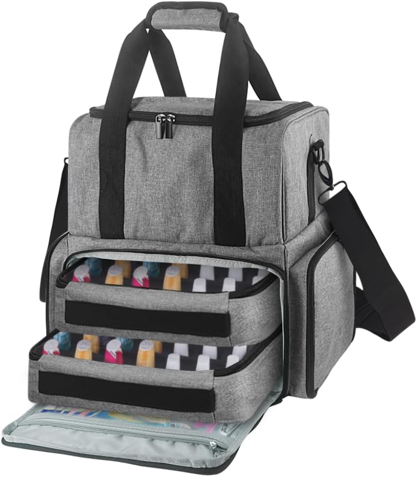 Nail Polish Organizer Case - Holds 70 Bottles with 2 Removable Pouches | Grey Nail Kit Bag for Manicurists