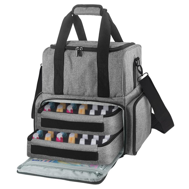HarvMax Nail Polish Travel Case with UV lamp & Tools Storage - Large Capacity Organizer Holds 80 Bottles (15ml), 2 Removable Pouches,Professional Manicure Kit,Purple