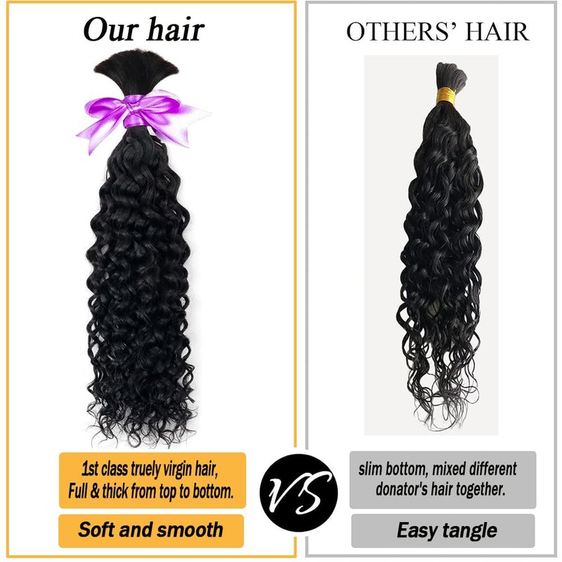 Human Braiding Hair for Boho Knotless Braids Bulk Curly Bundles Human Hair for Micro Braiding Wet and Wavy Water Wave No Weft Human Hair Extension for Box Boho Braids 2 Bundles Natural Color