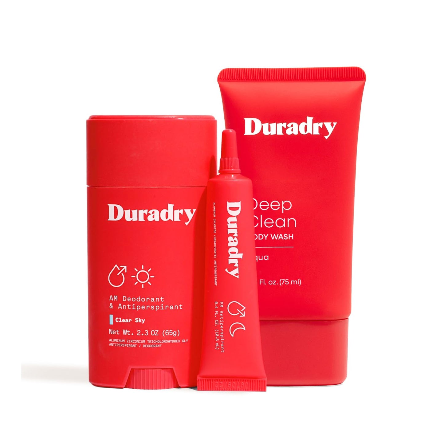 Duradry Sweat Control Trio – 3 Step System formulated to fight Excessive Underarm Sweating, Hyperhidrosis, Block Sweat & Odor - Stick, Sweat Minimizing Gel, Body Wash – Clear Sky