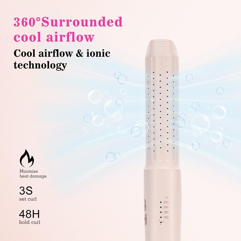 Hair Straightener and Curler, 2-in-1 Flat Iron & Airflow Curling Iron, Cool Air Hair Styling Tool, Ceramic Hair Straightener for Women, Dual Voltage, Blush Pink