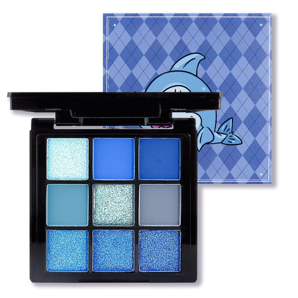 WanTuoluo 9 Colors Blue Smoky Matte Shimmer Eyeshadow Palette with Mirror for Eye Makeup,High Pigmented Eye Shadow Primers Powder Palet de sombras de ojos