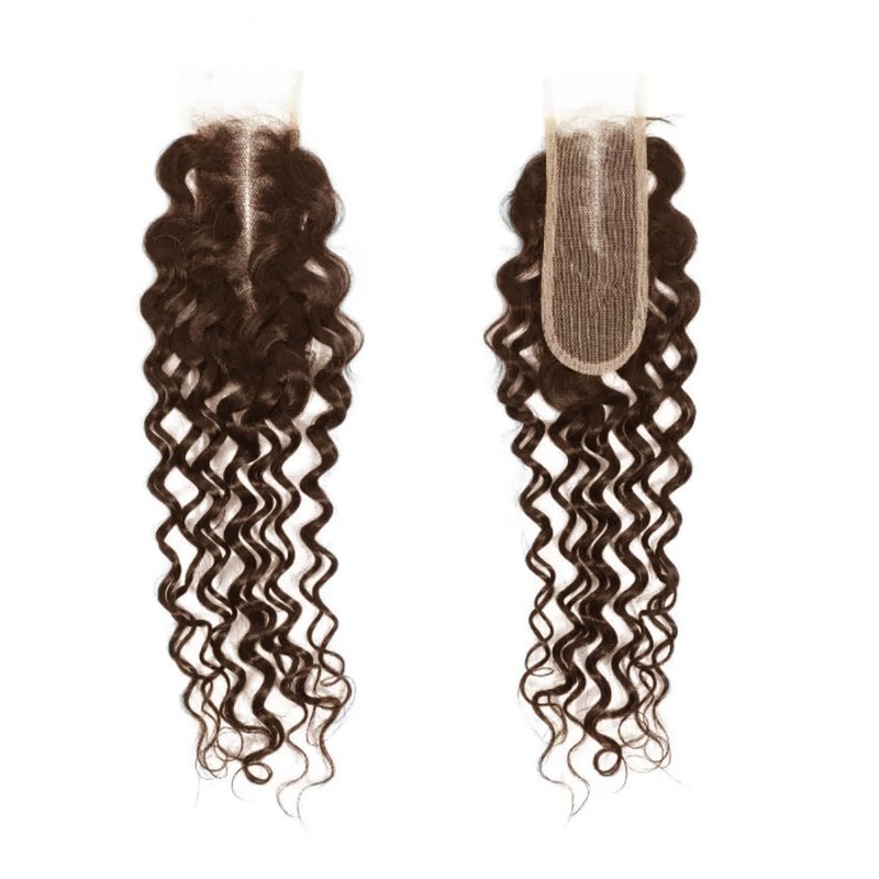 Brown Water Wave 2x6 Lace Closure Top Swiss Lace Water Wave 100% Unprocessed Remy Human Hair Deep Middle Part Curly Closure With Baby Hair Color 4 Chestnut Brown 14 Inch