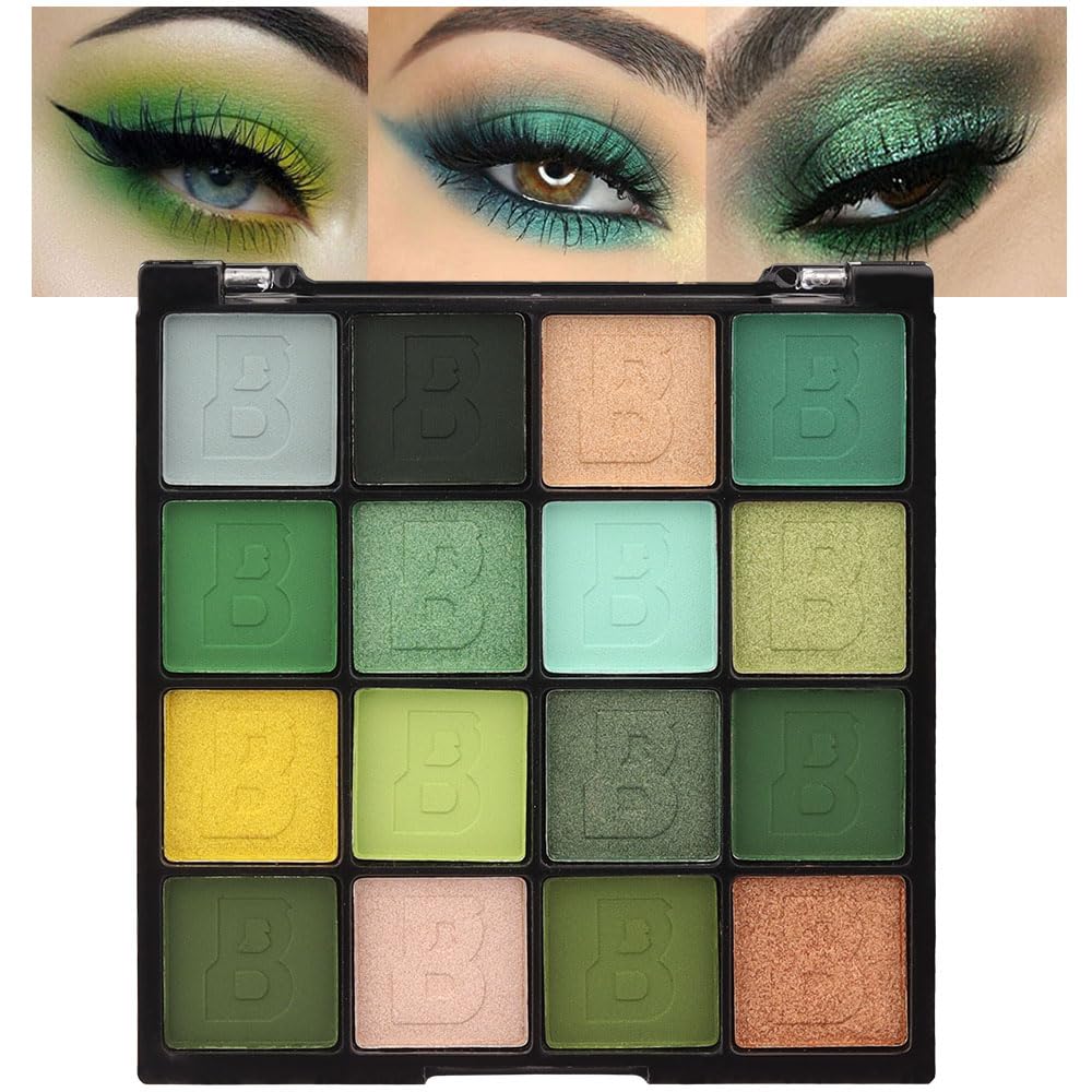 evpct 9 Colors Green Glitter Eyeshadow Palette, Light Dark Emerald Avocado Neon Green Glitter Metallic Shimmer Sparkly Eye Shadow Palette Makeup for Older Women Blue Eyes, Highly Pigmented Eyeshadow