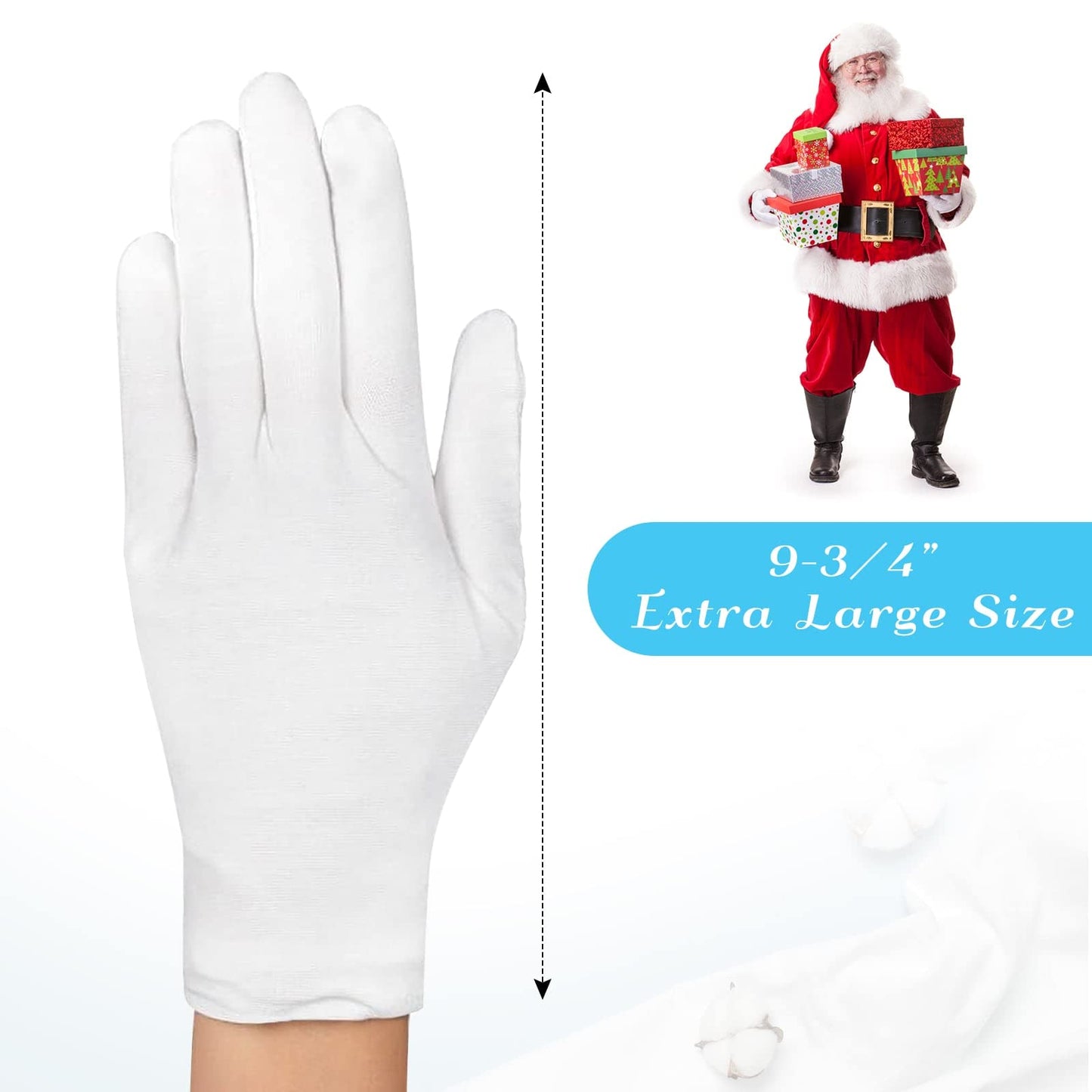 Paxcoo 6 Pairs XL White Cotton Gloves for Dry Hand Moisturizing Cosmetic Eczema Hand Spa and Jewelry Inspection (Pack of 2)